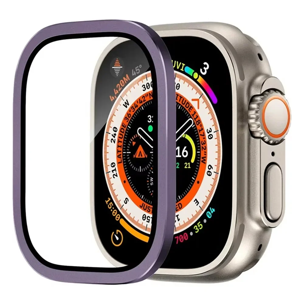 Premium Tempered Glass Screen Protector with Titanium Frame for Apple Watch Ultra 49mm - Anti-Scratch Film