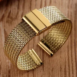 Elegant Milanese Mesh Stainless Steel Watchband Strap - Silver, Black, Rose Gold - 18mm (Gold)