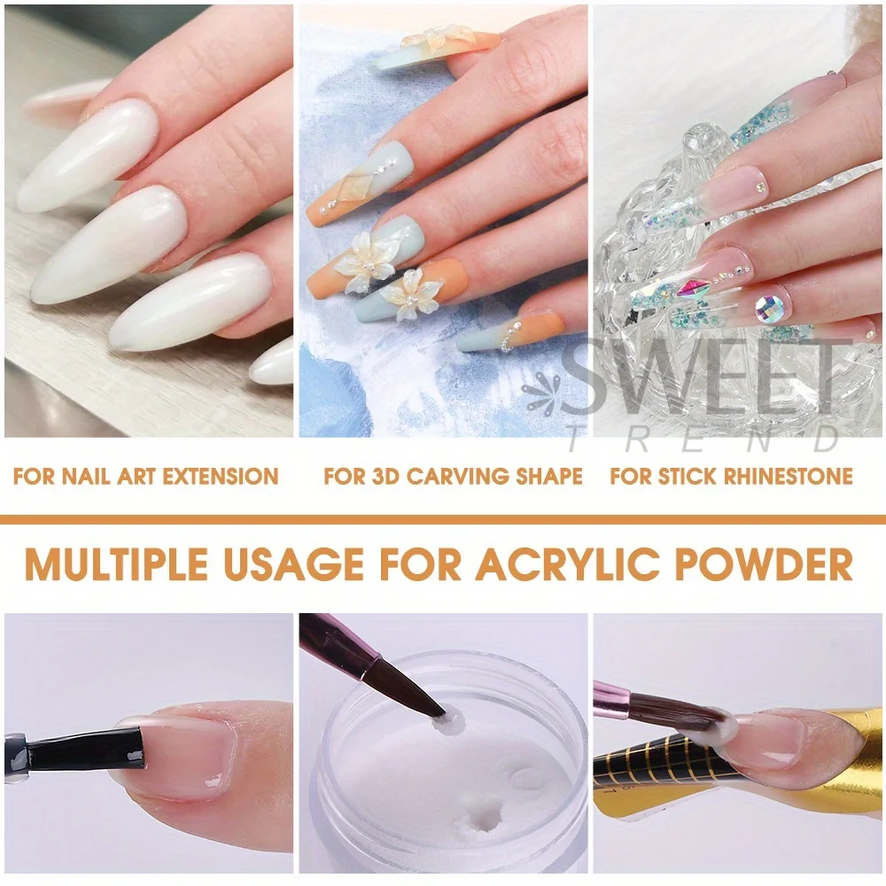 4pcs 60g Professional Acrylic Nail Powder Set White/Clear/ Nude/ Pink Ultra Fine Extension Acrylic Carving French Nail Tools Kit