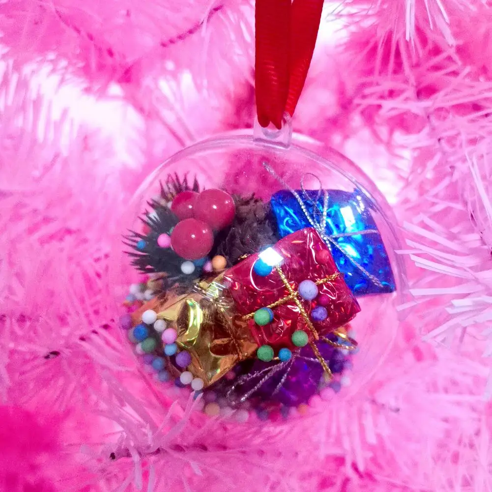 

Plastic Stuffed Ornament Durable Christmas Decoration Festive Christmas Ball Pendant with Snowflake Beads for Tree Wedding Party