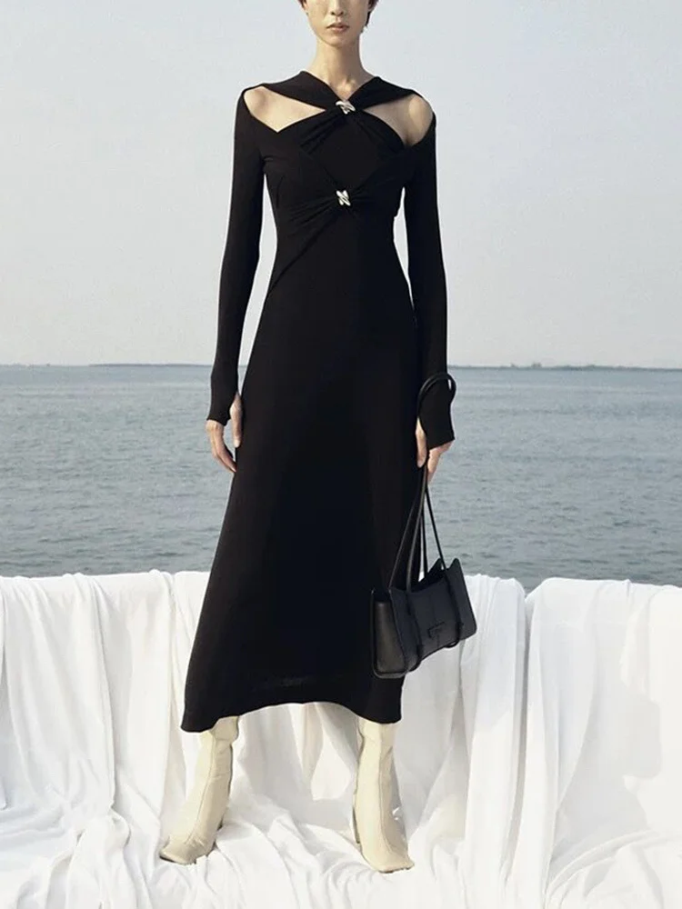 Elegant Cross Hollow Knitted Dress -Vestes Novas 