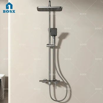 ชุดฝักบัวอาบน้ำสีเทาเข้ม พร้อมมือจับอเนกประสงค์ ควบคุมน้ำร้อนน้ำเย็น ระบบฝักบัวแรงดันสูงสำหรับใช้ในบ้าน 1