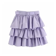 

2022NEW Women 2021 fashion summer purple pleated za mini skirts female streetwear a-line high waist solid short skirt with belt