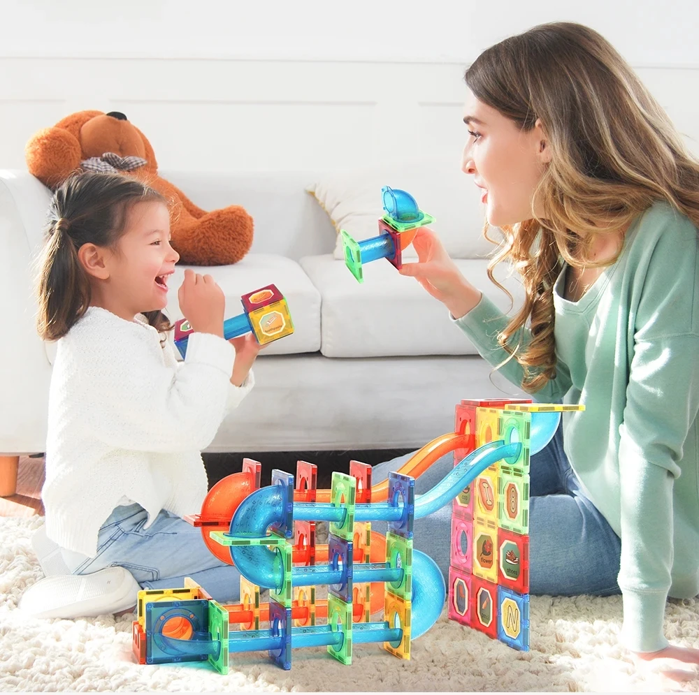 Magnetic Building Blocks,Magnetic Assembly Toy,171PCS Magnetic Building Blocks Marble Run Race Track Assembly Toys