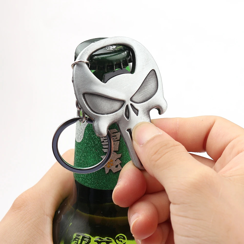 Punisher Skull Ornament Keychain Multifunction Silver Beer Bottle Opener Metal Jewelry