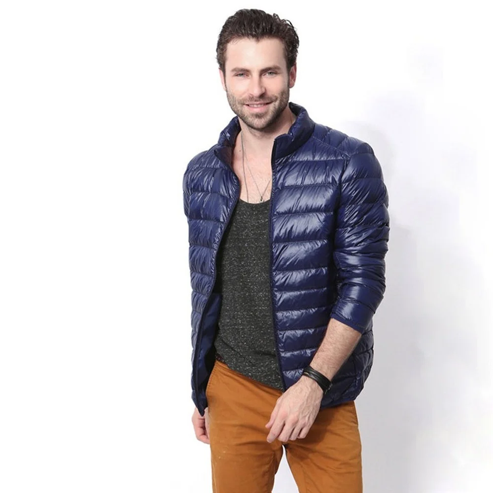 Men 7 Colors Portable Ultralight 90% White Duck Down Winter Jackets Casual Warm Lightweight Coat Outerwear W40