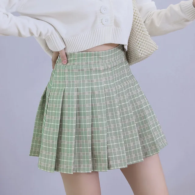 2022 Women's Skirt Shorts High Waist A-line Student Plaid Pleated Skirts for Women Clothes Dance Mini Girls Skirts Kawaii Faldas 03