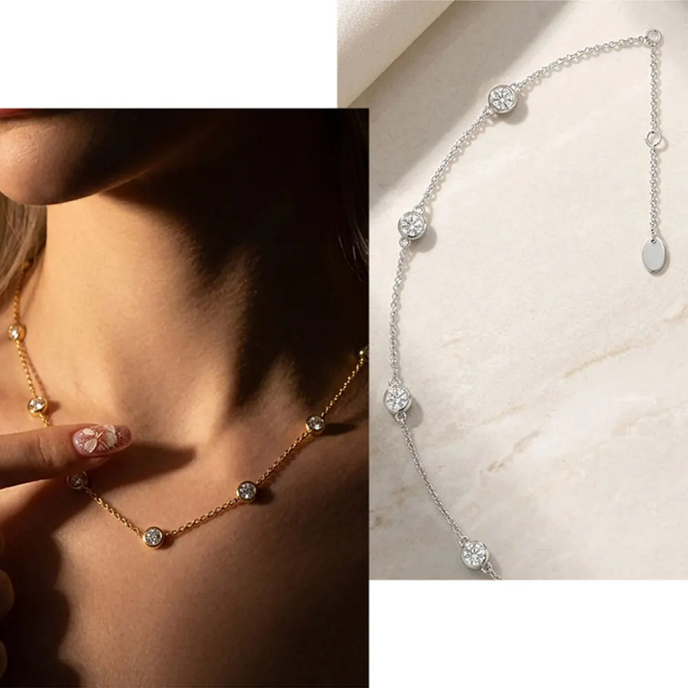 KNOBSPIN 4mm 모이사나이트 목걸이 여성용 웨딩 주얼리 s 도금 18k GRA 인증 모이사나이트 목걸이