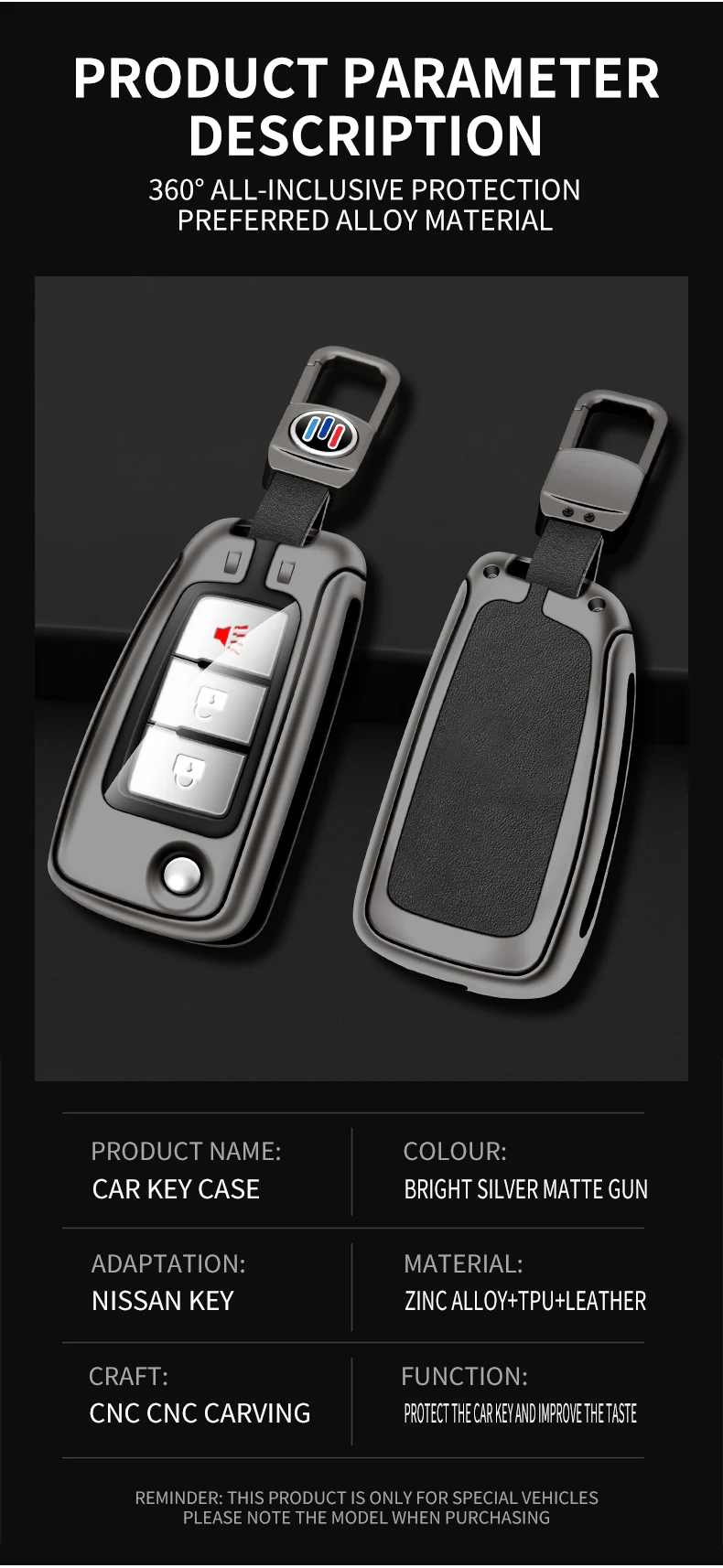 Custodia per chiave a scatto per auto in pelle di metallo Shell per Nissan Qashqai J11 X-trail Murano MAXIMA ALTIMA Juke Protector Fob accessori - S5064677e5dce49a69f6a27a2fa480c25L