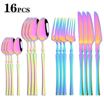Coltello Forchetta Cucchiaio da caffè Set di posate 16 pezzi Set di stoviglie colorate Specchio Posate in acciaio inossidabile Stoviglie da cucina per la casa occidentale 1