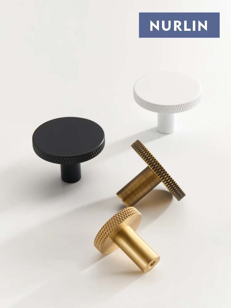 Nurlin Solid Brass Knurling Patterned Cabinet Knobs Matte Antique Brass Black White Gold Cabinet Handles Wall Bathroom Hooks