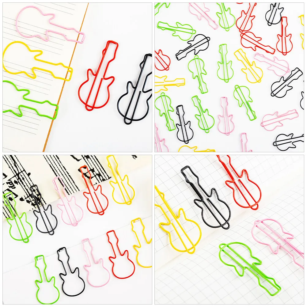 50Pcs 뮤지컬 기타 종이 클립 북마크 금속 책 클립 페이지 홀더 플래너 노트북 학생 음악 애호가 크리 에이 티브