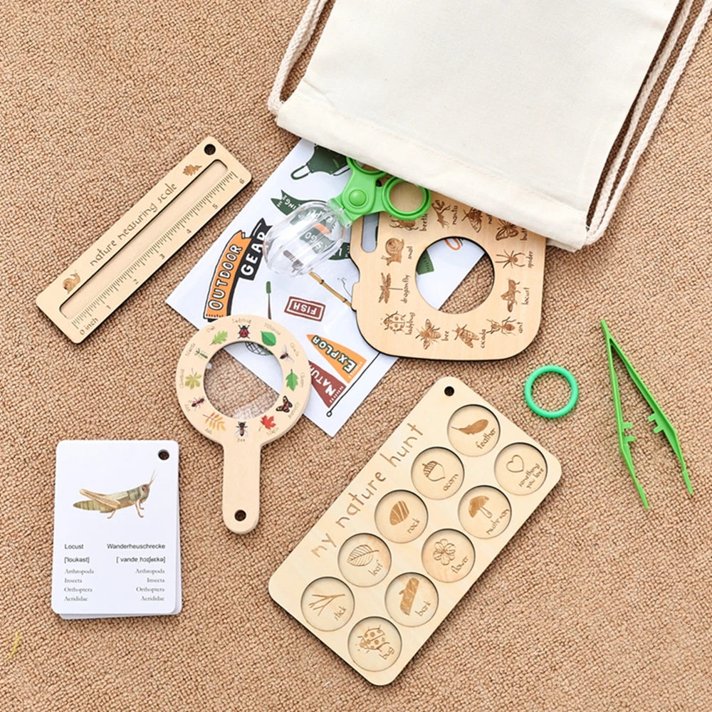 Kinder Outdoor Exploration Spielzeug Set Lupe Holz Aufnahme Board Pflanze & Insekten Biologie Karten Lernspielzeug Baby Geschenk – Detail 19