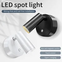 LED light magnetic USB Rechargeable Wall Light Spotlight Wireless No Punch Reading Light With Touch Switch Dimmable Bedside Lamp 1