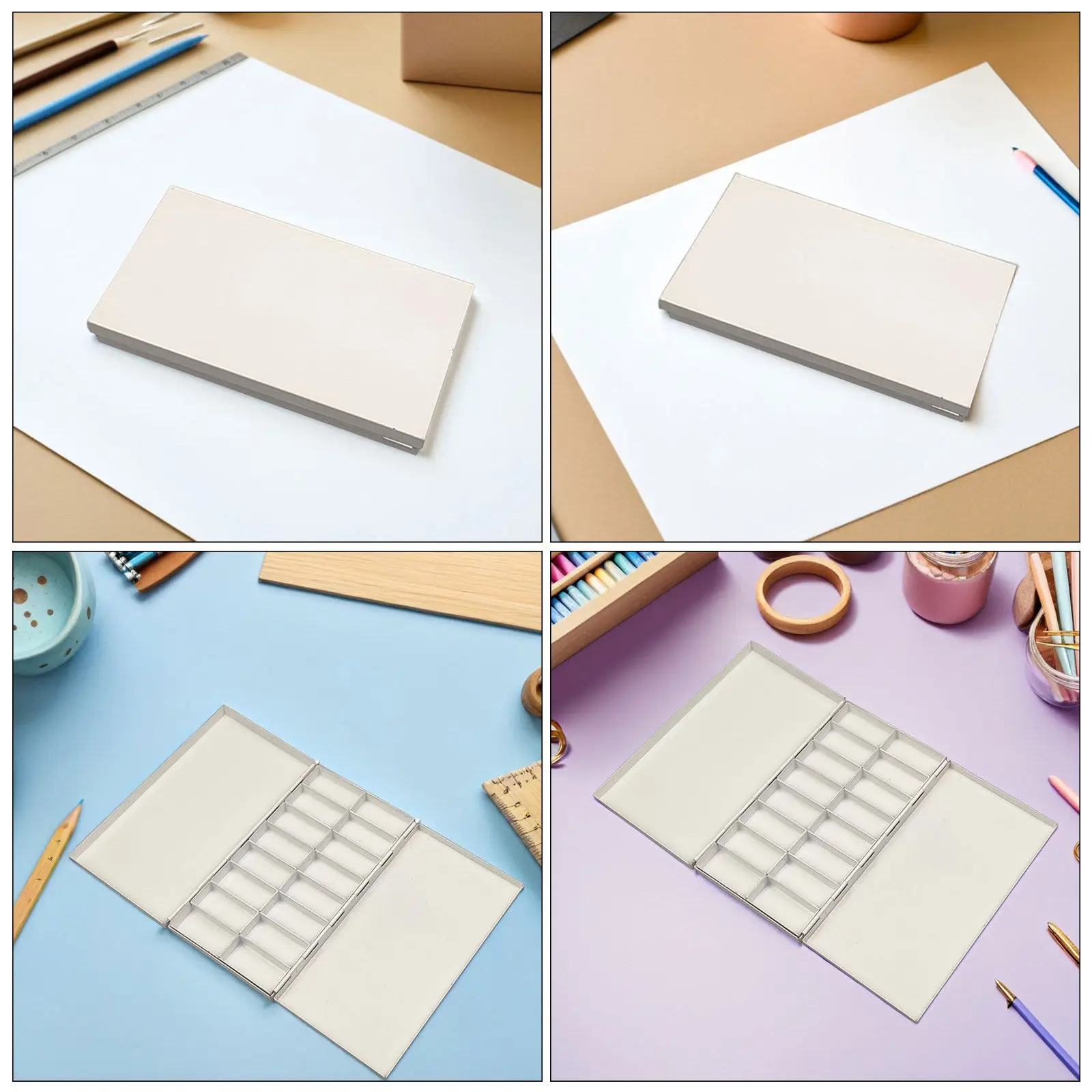 빈 수채화 물감 팔레트 금속 여행용 케이스 16개 풀 팬 접이식 휴대용 믹싱 트레이 빈 수채화 물감 팔레트