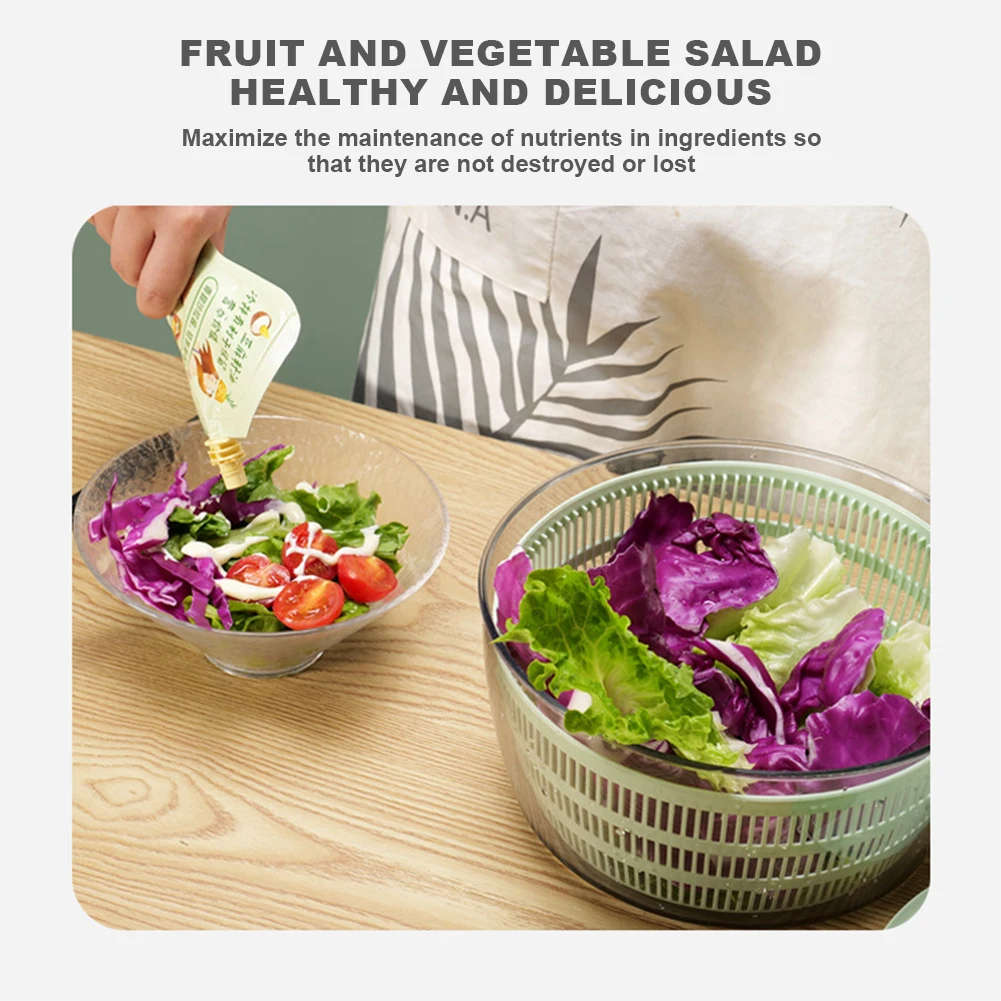 Green Cover Salad Dryer Bowl With 4L Reusable Veggie Washing Strainer For Vegetable Washing