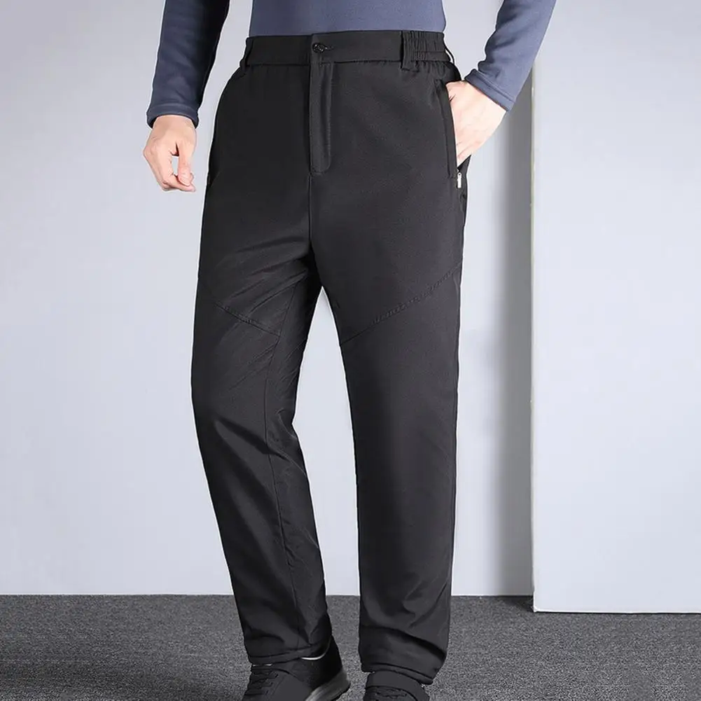 

Elastic Men Casual Trousers Men Winter Trousers Men's Straight Suit Pants with Plush Lining Elastic Waist Business for Office