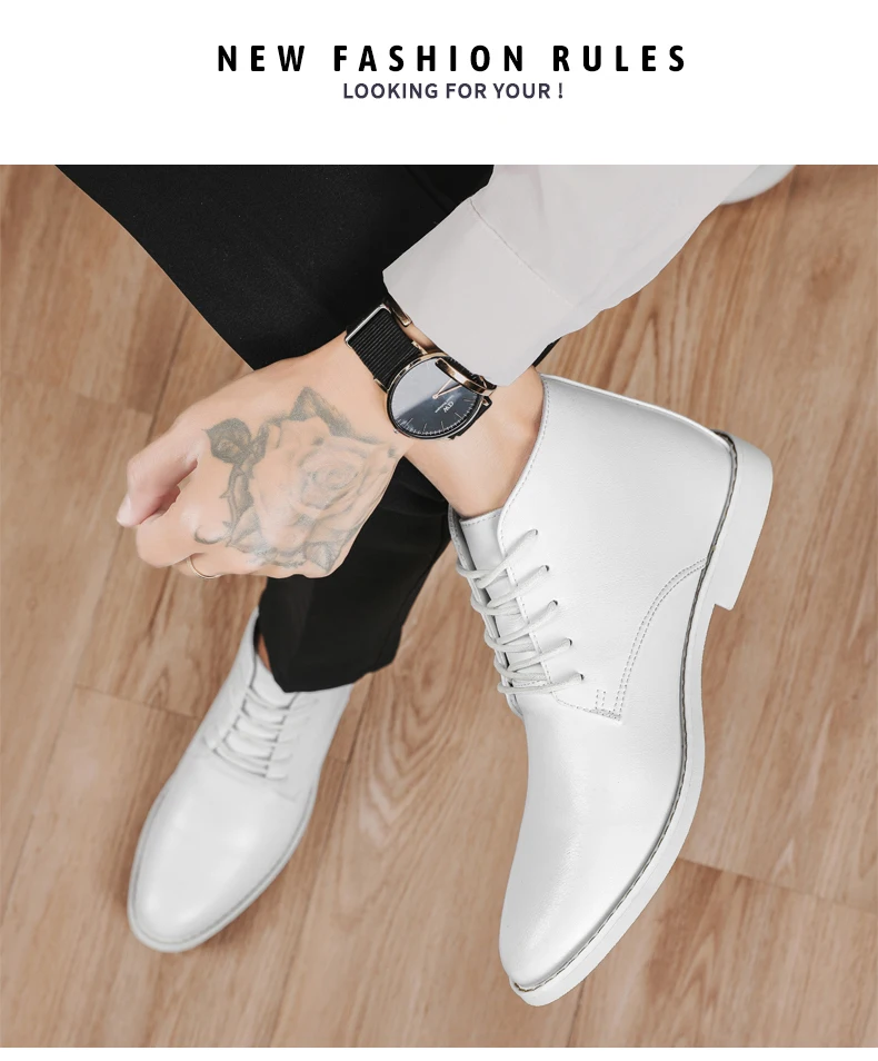 2023 New High-top Men's Casual Leather Shoes Classic White Business Men's Derby Shoes Fashion Pointed toe Dress Shoes Men Oxford