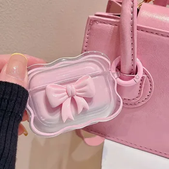 Cute Pink 3D Bow Wavy AirPods Case with Keychain