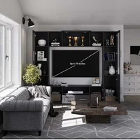 Entertainment Wall Unit, Multifunctional TV Stand with Tempered Glass Door, Up-Flip Door & Shelves, Large Console Storage 2