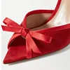 Summer Sweet Red Black Velvet Slippers Silk Butterfly-knot Sandals Pointed Thin High Heels Peep Toe Women Shoes Pumps Big Size 6