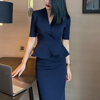 H Han Queen-신제품 전문가용 2 피스 세트, 짧은 소매 상의 + 패션 시스 펜슬 스커트 캐주얼 여성 정장 스커트 여름