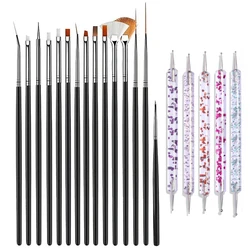20 - Piece Professional Nail Art Design Kit with Brushes and Dotting Tools for Polish and Gel Painting (Black)