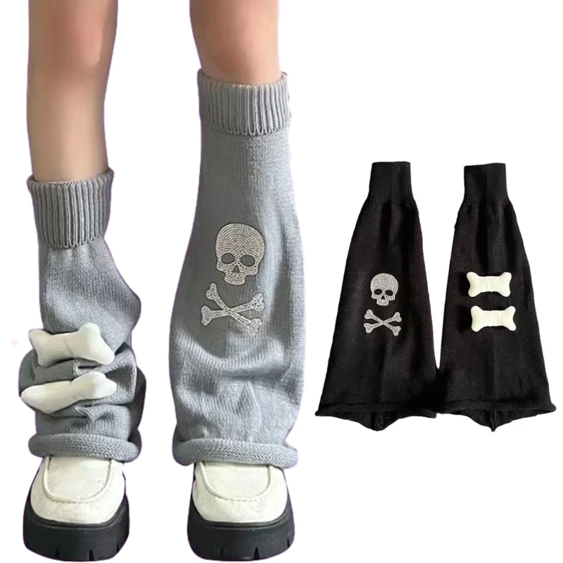 

L93F Womens Girls Japanese Style Leg Warmer Knitted Boot Socks 90s Solid Gothic Flared Leg Warmers Leg Socks