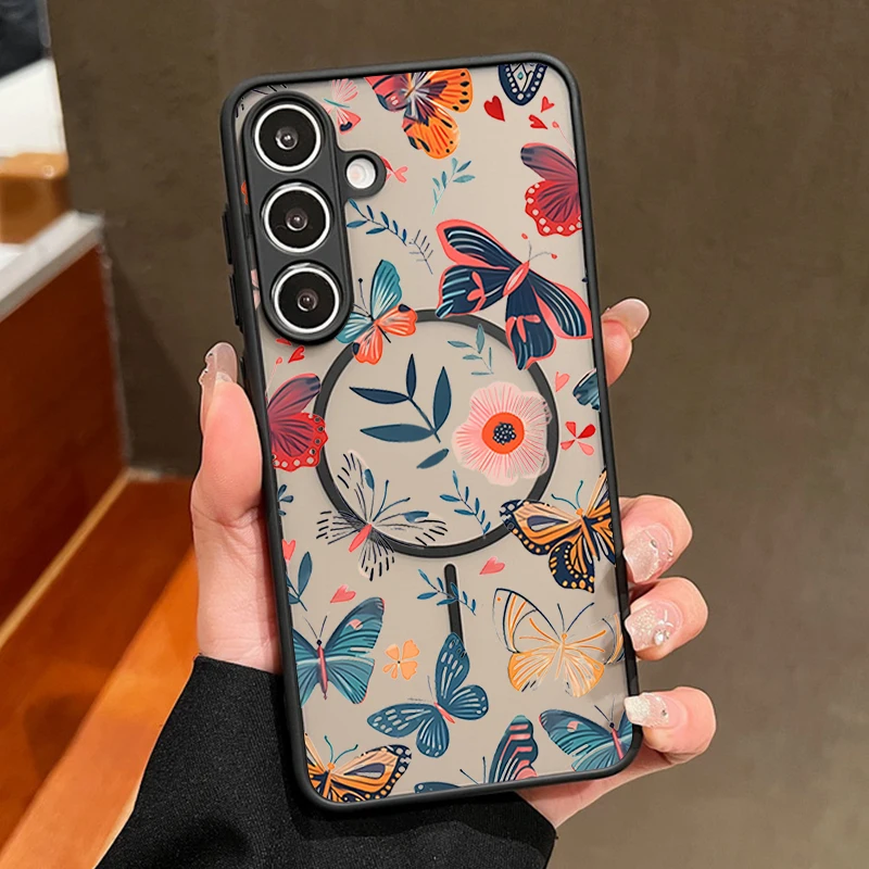 Butterfly Flower Magnetic Phone Case with PC Back Cover