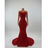 Red Beading Sequin Crystal Diamond Prom Dress 2026 For Black Girl Birthday Party Dress Tassel Mermiad Formal Dress Customized - Image 5