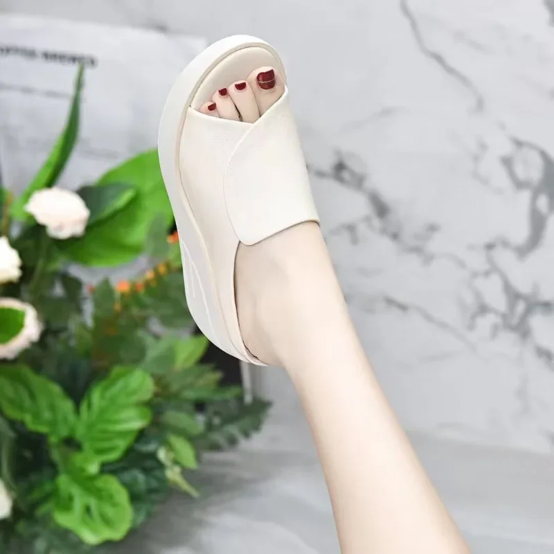 Summer Open Toe Solid Thick Sole Slope Heel Slippers Women Outwear Single Shoes Sandals women sandals