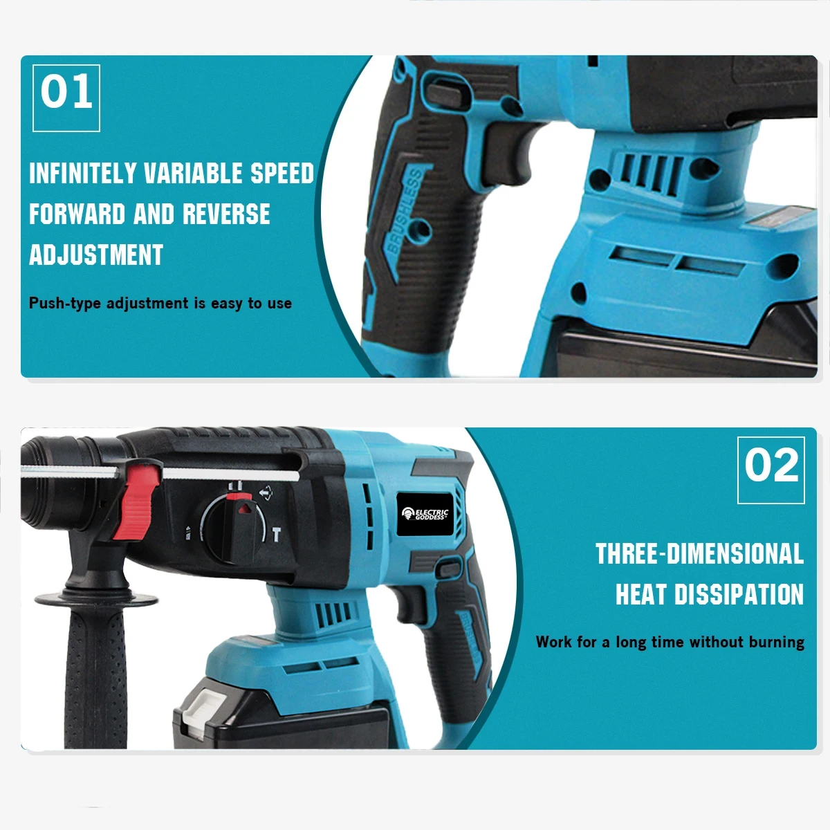 Electric Goddess Brushless Electric Hammer Forward and Reverse Concrete Multi Functional Electric Tool For Makita 18V Battery 4