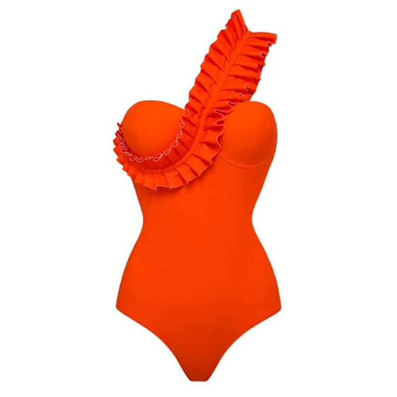 

Женский слитный купальник с плиссированными краями и бретельками спереди