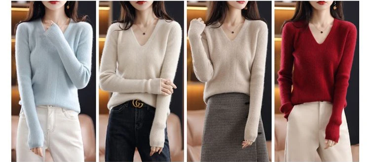 V Neck Women Sweater Soft Knit Pullover