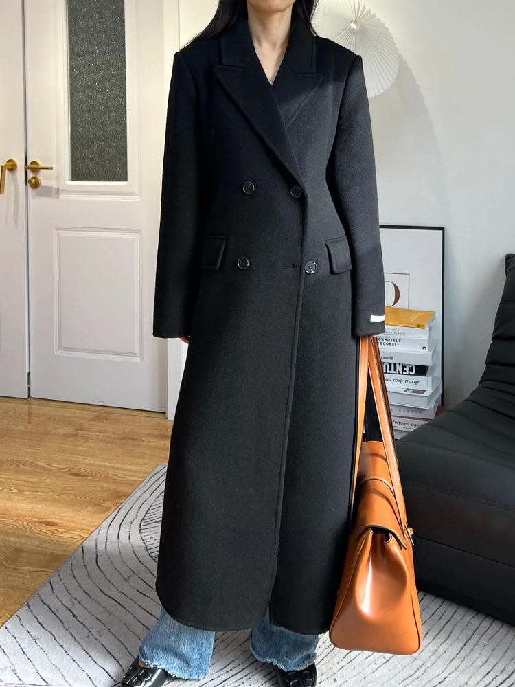 High-end White Thick Double-sided Wool Cashmere Coat Long Women