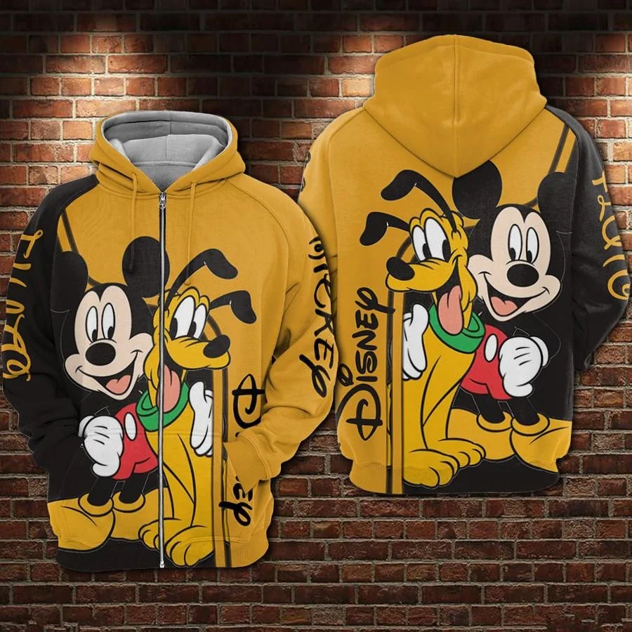 

Mickey Mouse And Pluto Movies Disney Over Print 3D Hoodie Zip Hoodie Disney Hoodie Men's Women's Design Pullover