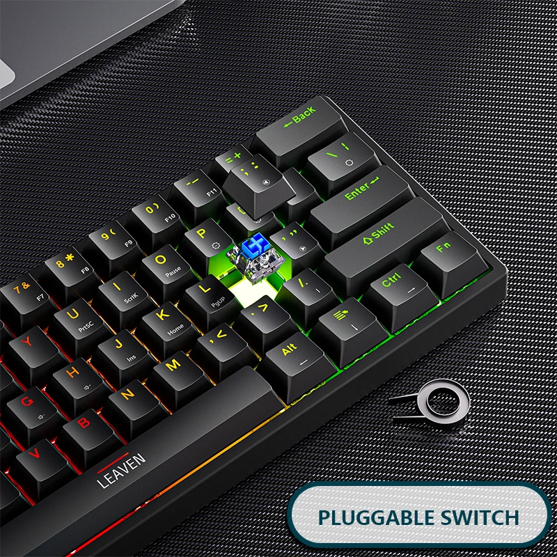 Mini Teclado Mecânico para Jogos Tipo-c com Fio 61 Chaves Rgb Hotswap Pbt Keycaps 60 Ergonomia K620 - Imagem 3