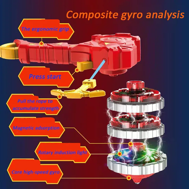 Children's Alloy Spinning Multiple Gameplay Gyro Toys Magic Combination Pull Rope Cool Light Gyro Festivals Birthday Gifts  Kids 3