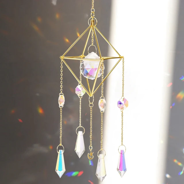Suncatcher Crystal Moon Star Light Catcher Medálok Szélcsipogok Ablak Függő Csepp Szivárvány Prizma Otthoni Szélvédő Kerti Dekoráció - Image 5