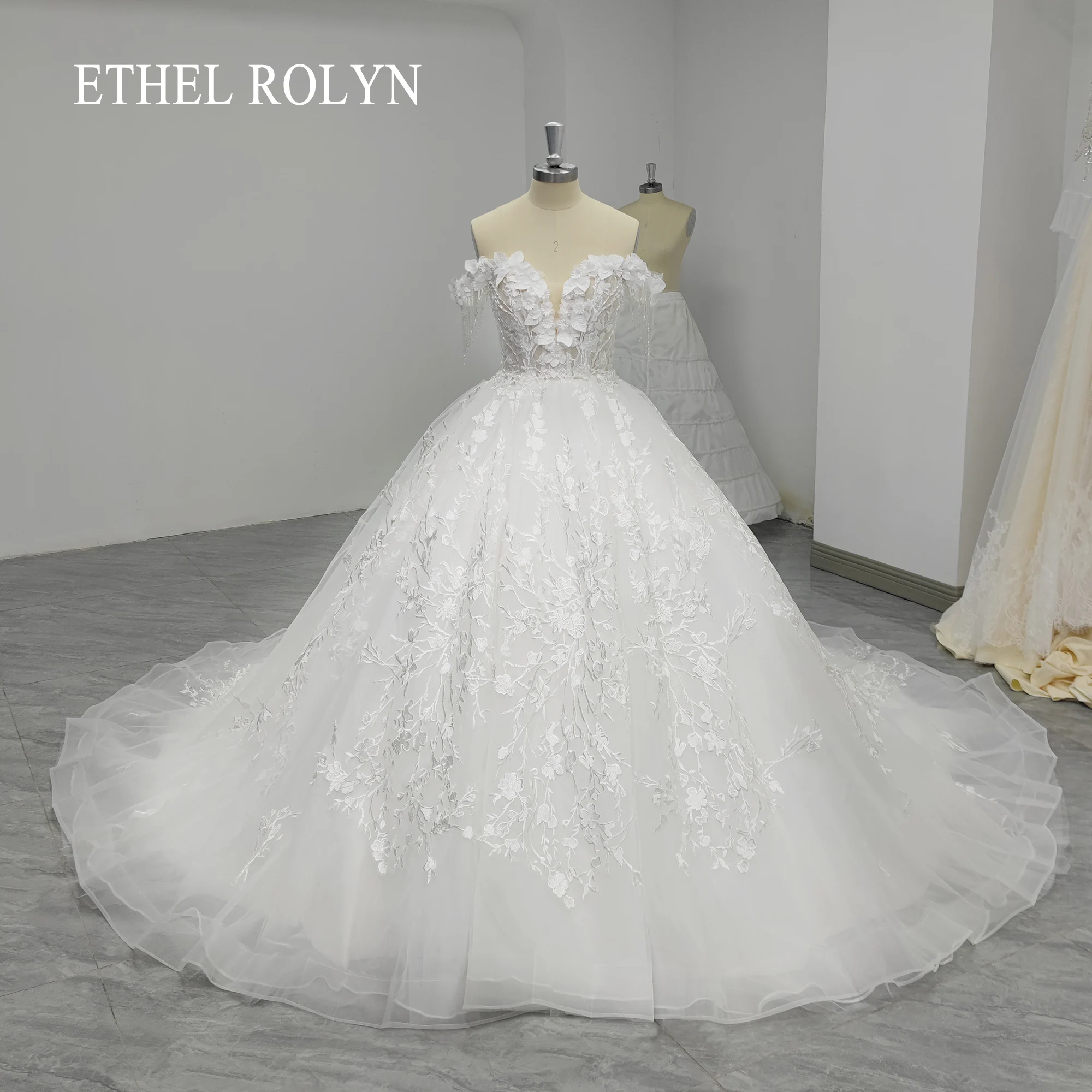 

ETHEL ROLYN A-Line Luxury Wedding Dresses For Women 2022 Off the Shoulder Beading 3D Flowers Lace Wedding Gown Vestidos De Novia