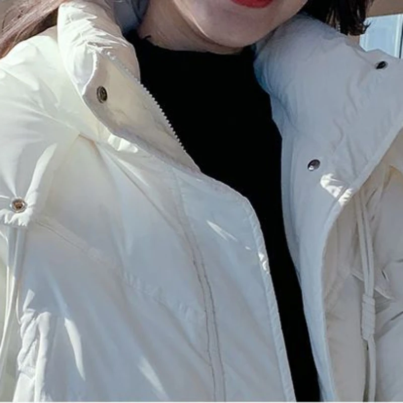 2023 New Women Down Jacket Winter Coat Female Thick Warm White Duck Down Outwear Loose Stand Collar Hooded Outcoat Short Parkas
