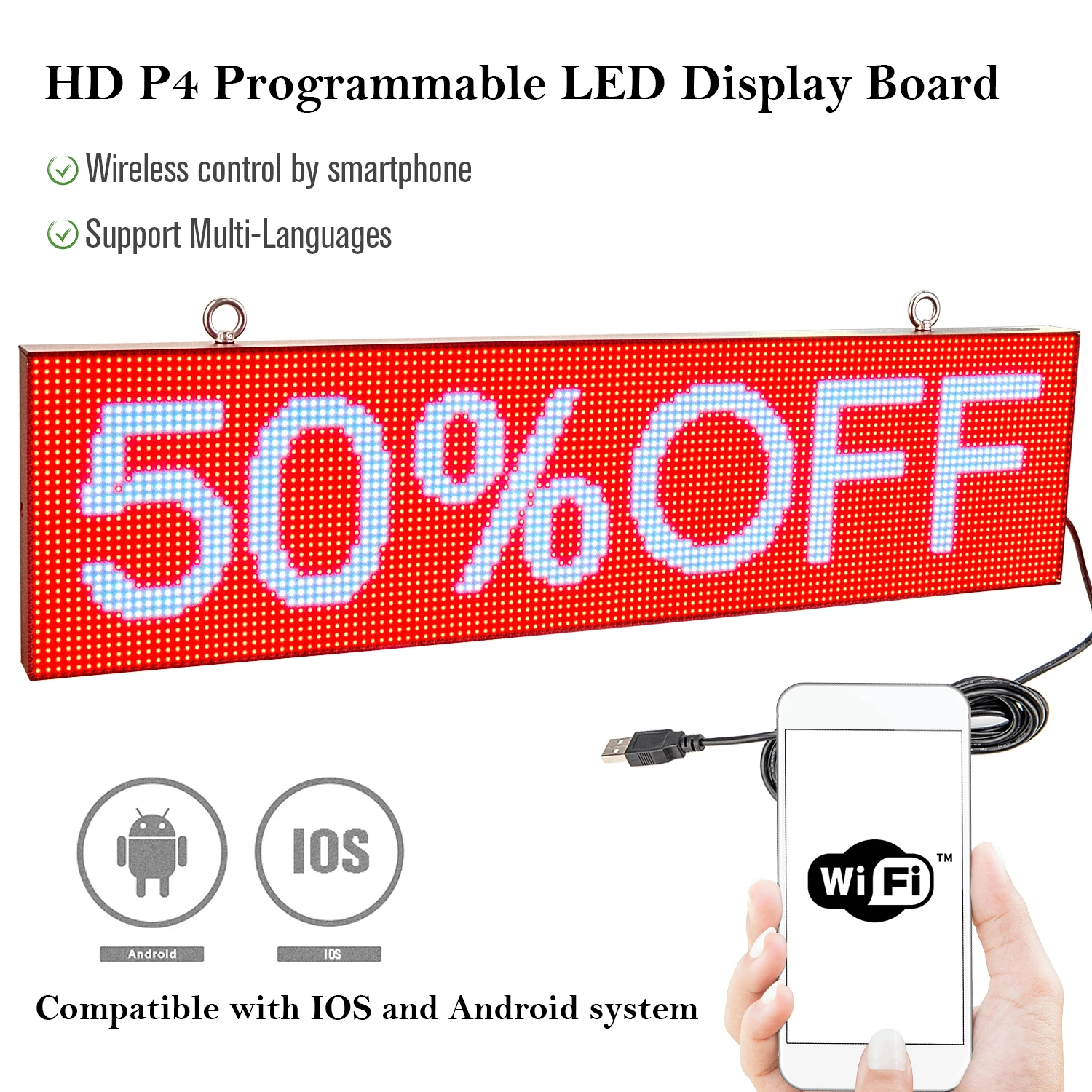 P4 WIFI Programmable Led Sign 32*128 Pixels Full Color Scrolling Message  Board Information multi-function Business Advertising AliExpress