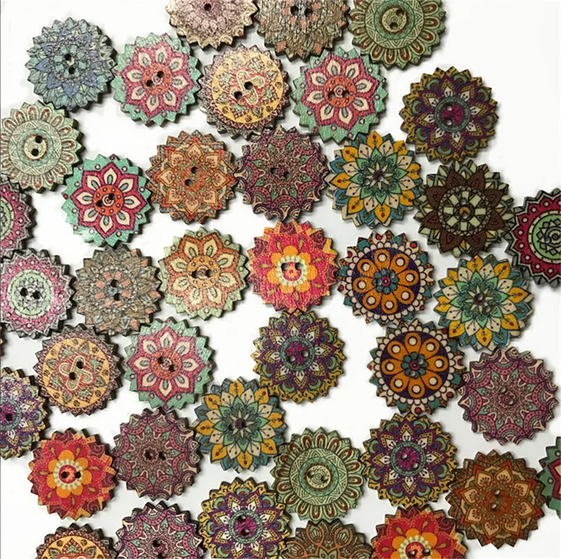 Description Picture 3 of itemRound Wooden Buttons for Crafts, Decorative Buttons, 2 Holes Pattern, Handmade DIY Sewing Accessories, 15-25mm, 50Pcs