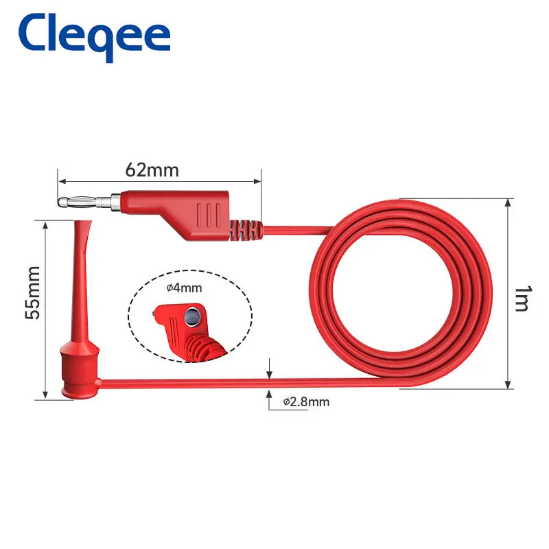 Cleqee P1045 테스트 후크 클립, 쌓을 수 있는 바나나 플러그 테스트 리드, 헤비 듀티 멀티미터 테스트 케이블, 구리 플러그, 4mm, 100cm