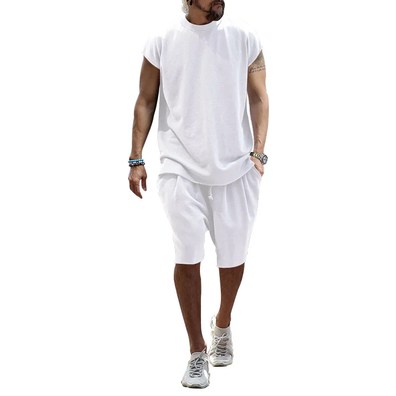 

Summer Men's Short-sleeved Shorts Two-Piece Street Hip Hop Suit Loose Short sleeve Shorts Solid color T-shirt+Shorts Pants