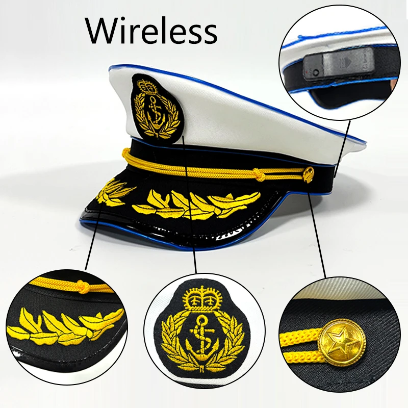 NEW design glowing Sailor Captain Hat LED light up navy hat for Men's and Women's Uniforms cosplay Stage Perform Hat