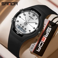 SANDA6320 New Dual Display Electronic Watch Fashion Waterproof Women's Watch Night Light Student Quartz Sports Watch Men's Clock