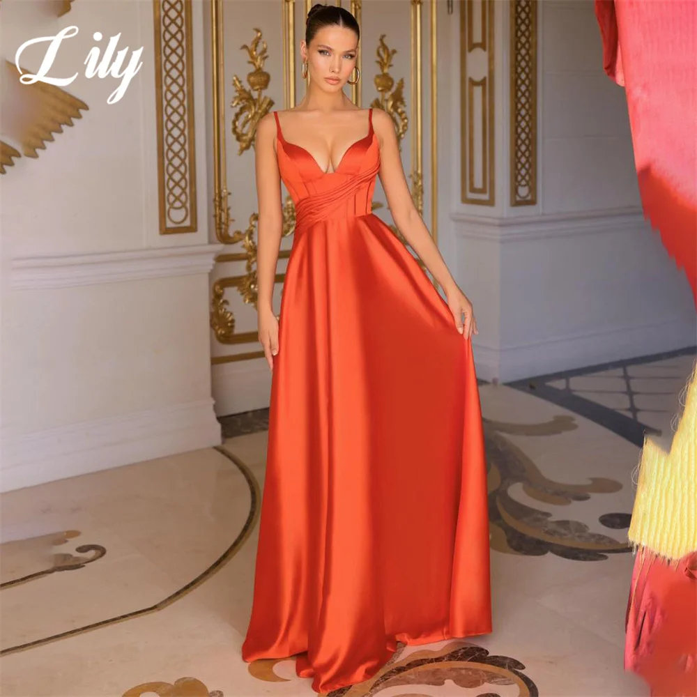 

Lily Orange Sweetheart Prom Dress Stain Spaghetti Strap Party Dresses Soft Stain Celebrity Gowns Party Dress вечерние платья