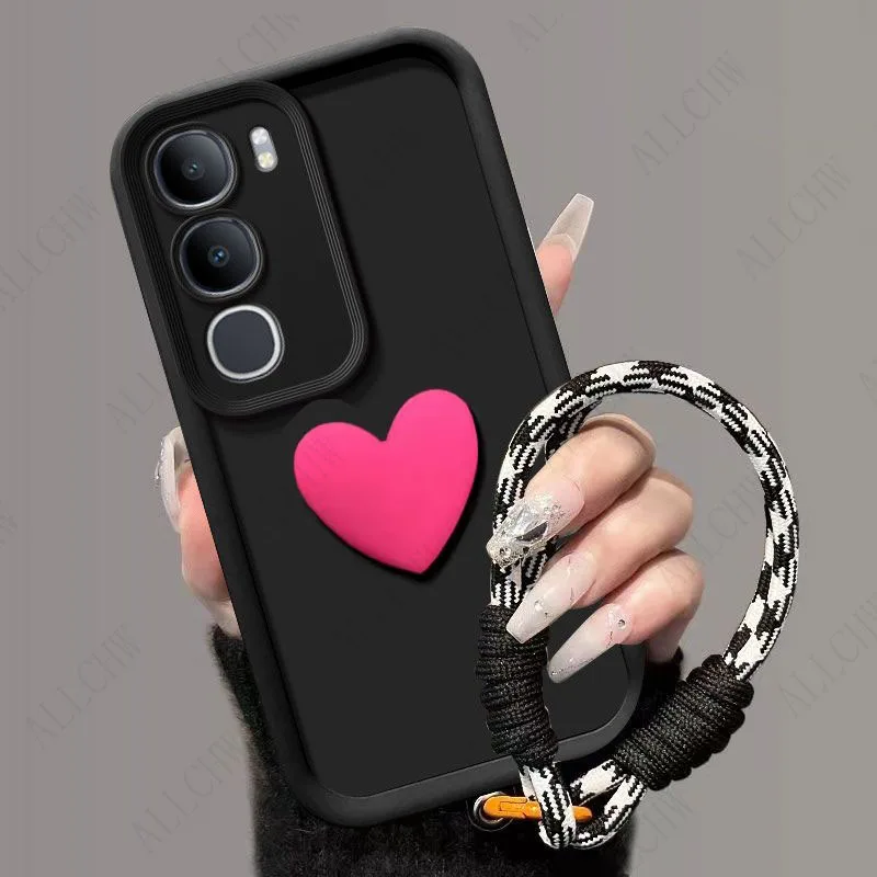 3D Love Heart Strap Shockproof Phone Case Cover