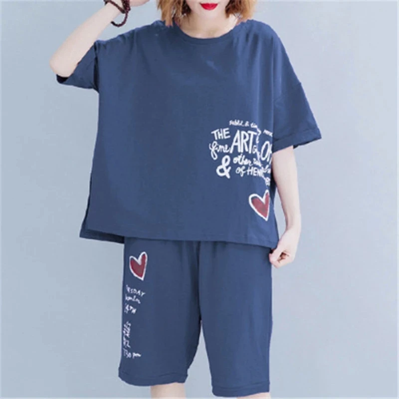 long skirt and top set Summer 2 Two Piece Set Plus Size Tracksuit Women Clothes Casual Loose T-Shirt Top and Capri Pants Suits Female Oversize Outfits co ord sets Women's Sets